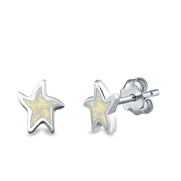 Star Stud Earrings Lab Created White Opal 925 Sterling Silver (6mm)